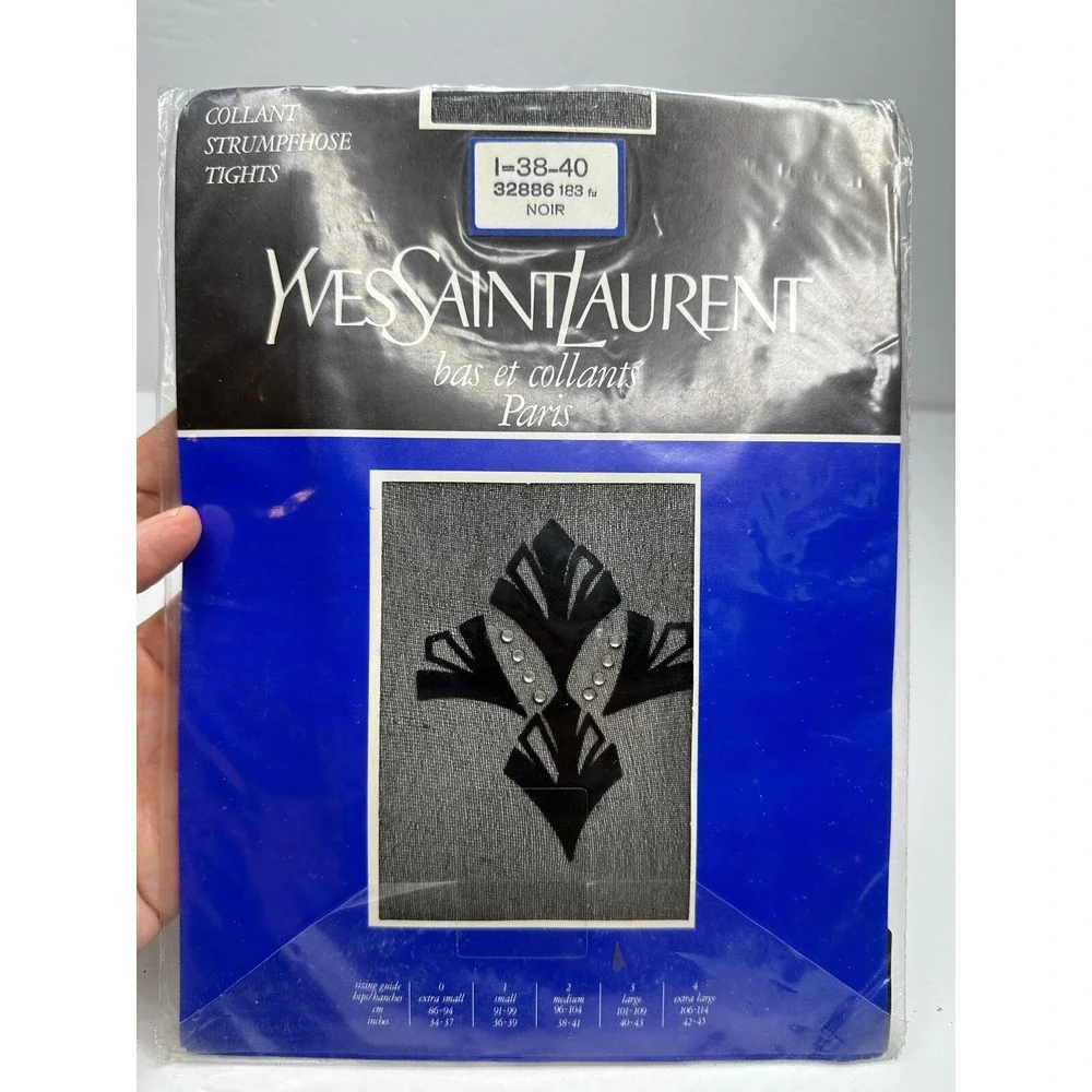 New YVES SAINT LAURENT Pantyhose Vintage Black Stockings‎ crystals Bling Paris